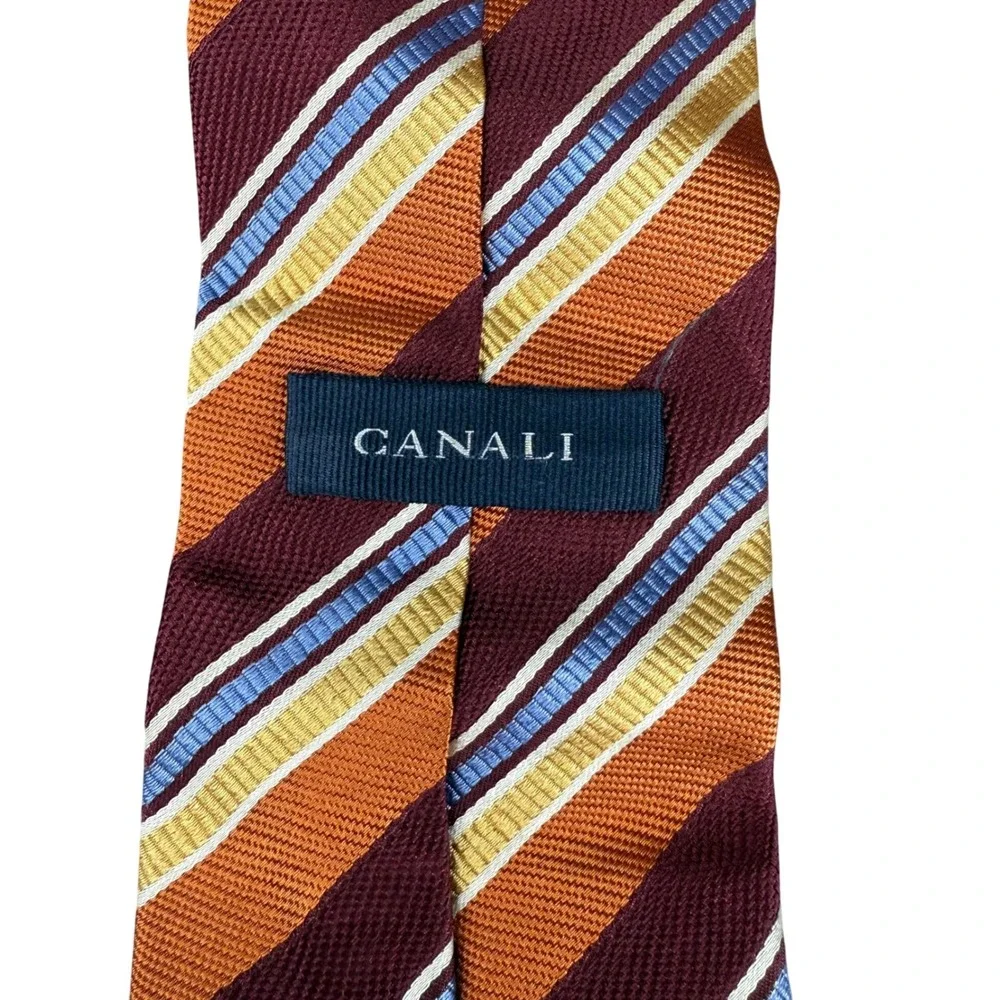 CANALI Silk Burgundy Orange Blue Stripe Luxury Men's Neck‎ Tie Italy